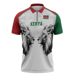 Custom Rugby Africa Kenya Zipper Polo Shirt White Kenyan 22-23 Motif