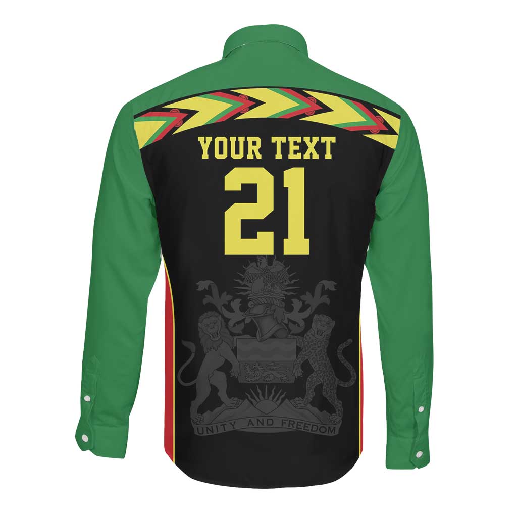 Custom Cricket Africa Malawi Long Sleeve Button Shirt Malawi Chevron Pattern - African Pride