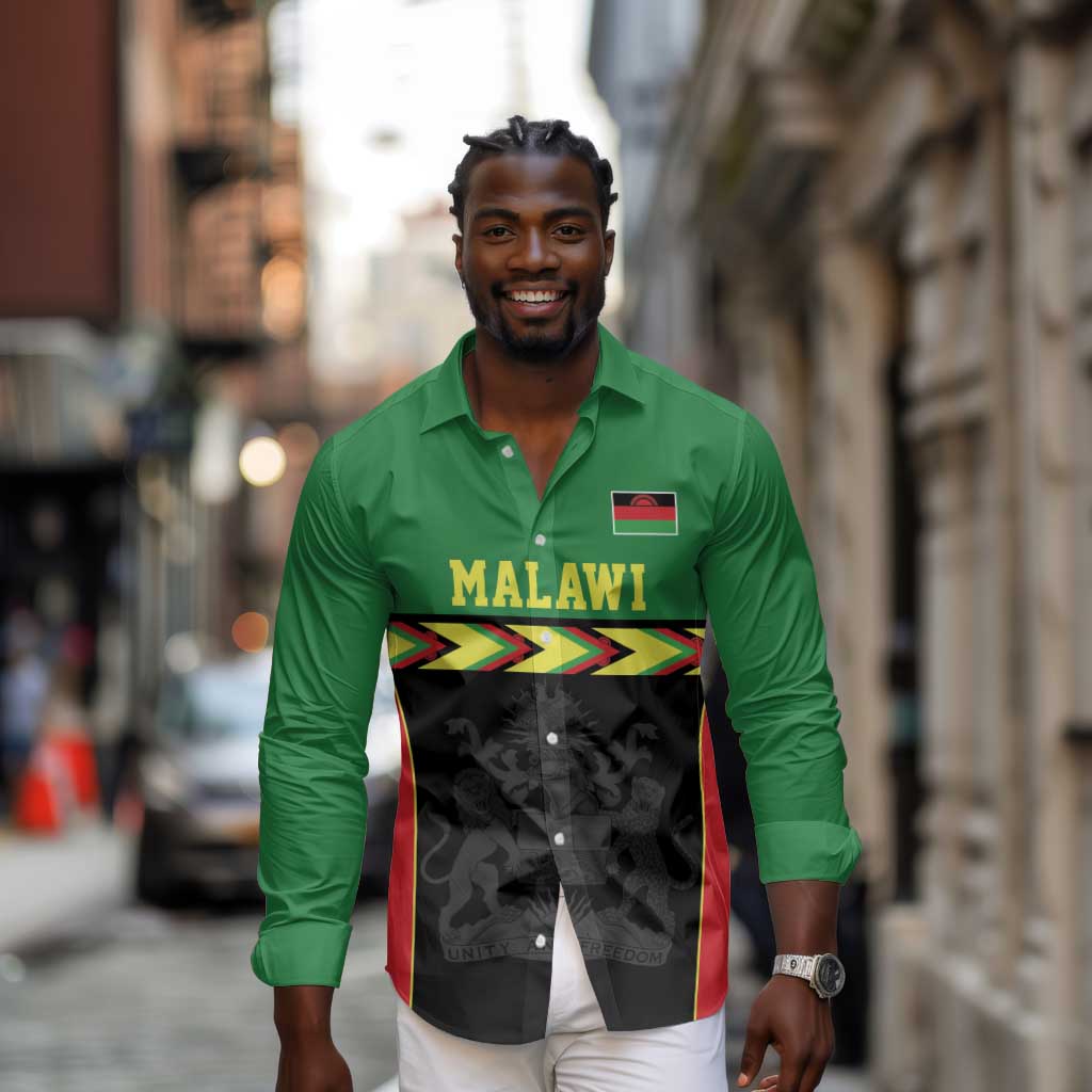 Custom Cricket Africa Malawi Long Sleeve Button Shirt Malawi Chevron Pattern - African Pride