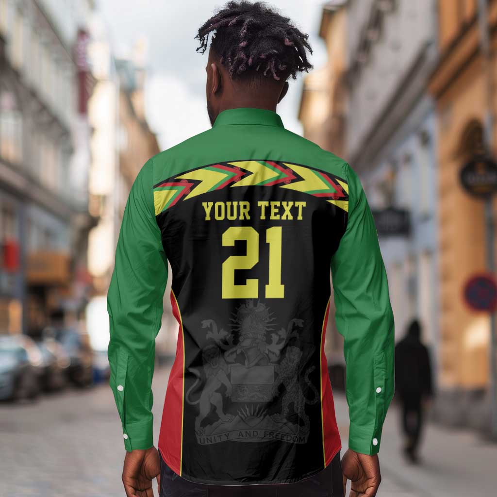 Custom Cricket Africa Malawi Long Sleeve Button Shirt Malawi Chevron Pattern - African Pride