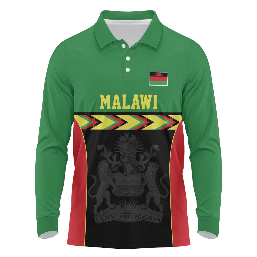 Custom Cricket Africa Malawi Long Sleeve Polo Shirt Malawi Chevron Pattern - African Pride