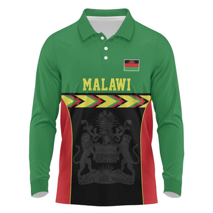 Custom Cricket Africa Malawi Long Sleeve Polo Shirt Malawi Chevron Pattern - African Pride
