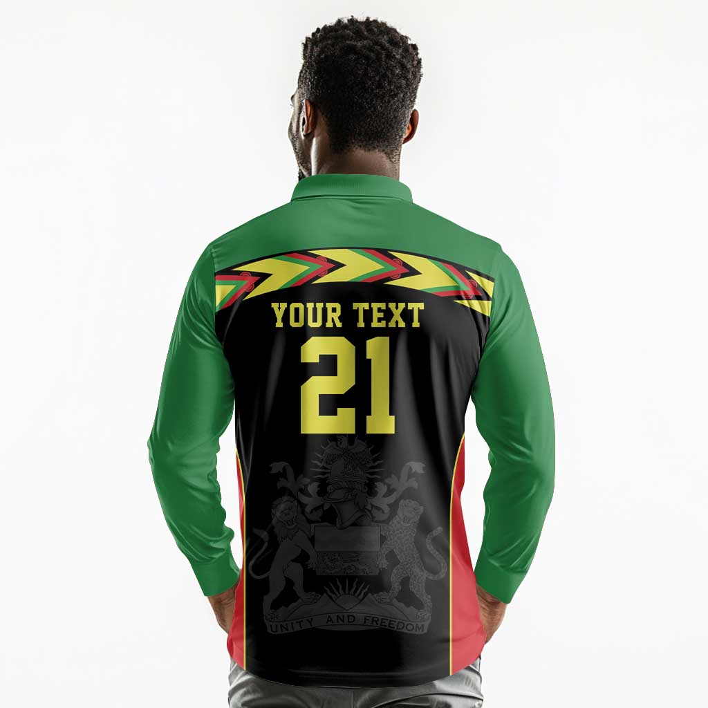 Custom Cricket Africa Malawi Long Sleeve Polo Shirt Malawi Chevron Pattern - African Pride
