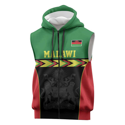 Custom Cricket Africa Malawi Sleeveless Zip Hoodie Malawi Chevron Pattern - African Pride