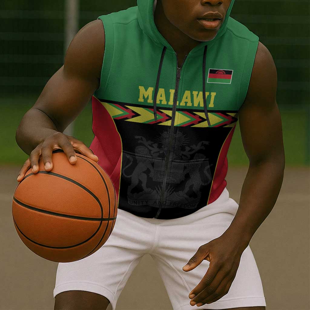 Custom Cricket Africa Malawi Sleeveless Zip Hoodie Malawi Chevron Pattern - African Pride