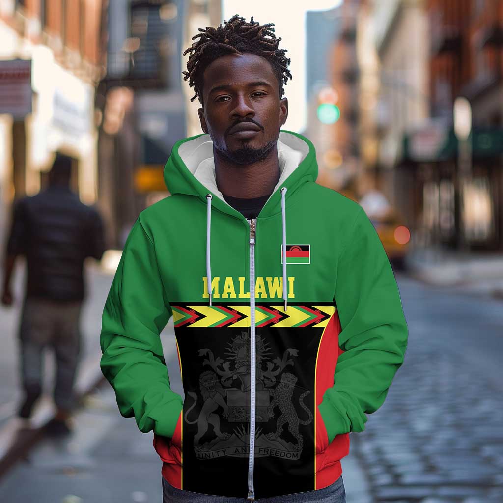 Custom Cricket Africa Malawi Zip Hoodie Malawi Chevron Pattern - African Pride