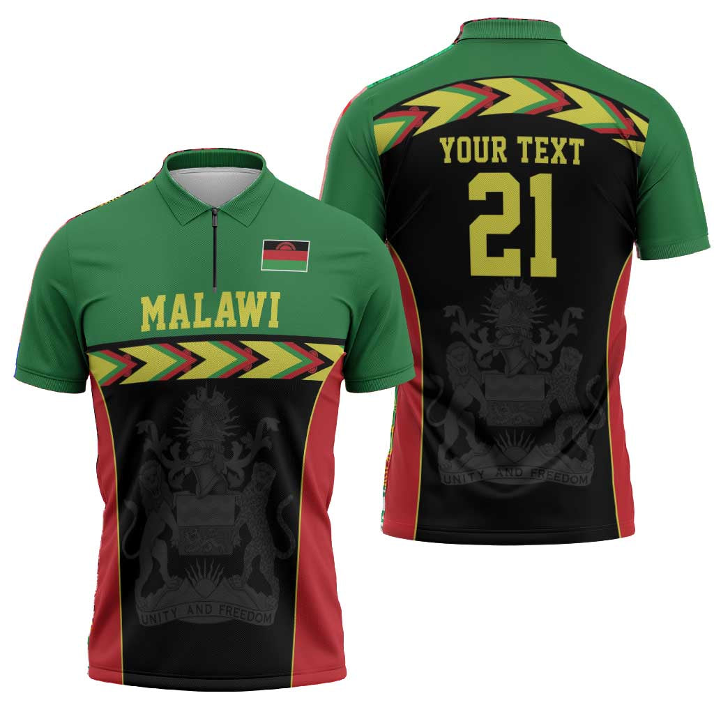 Custom Cricket Africa Malawi Zipper Polo Shirt Malawi Chevron Pattern