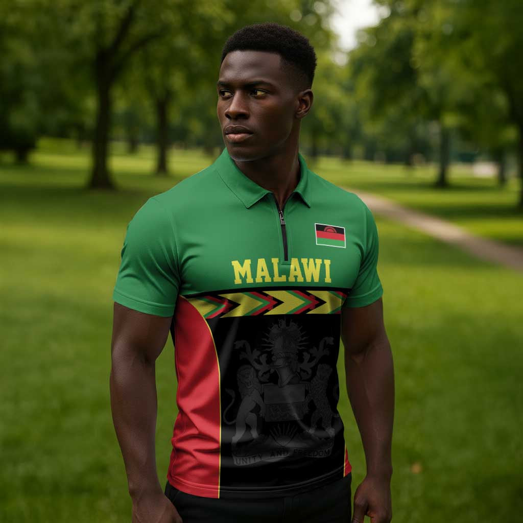 Custom Cricket Africa Malawi Zipper Polo Shirt Malawi Chevron Pattern