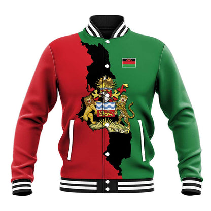 Malawi Flag Map Baseball Jacket Simple Malawi Emblem Coat of Arms - African Pride