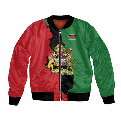Malawi Flag Map Bomber Jacket Simple Malawi Emblem Coat of Arms - African Pride