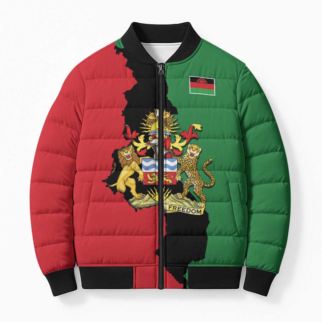 Personalized  Malawi Flag Map Bomber Puffer Jacket Simple Malawi Emblem Coat of Arms