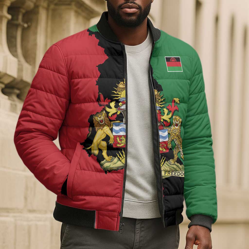 Personalized  Malawi Flag Map Bomber Puffer Jacket Simple Malawi Emblem Coat of Arms