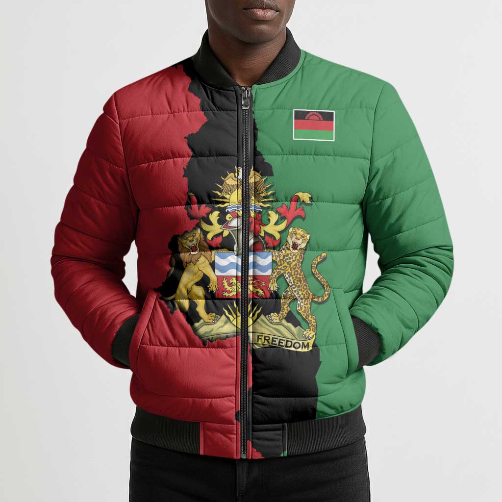 Personalized  Malawi Flag Map Bomber Puffer Jacket Simple Malawi Emblem Coat of Arms