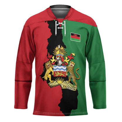 Personalized  Malawi Flag Map Hockey Jersey Simple Malawi Emblem Coat of Arms