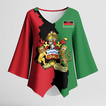 Personalized  Malawi Flag Map Kimono Sleeve Blouse Simple Malawi Emblem Coat of Arms