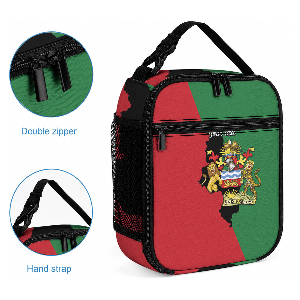 Malawi Flag Map Personalized Lunch Bag Simple Malawi Emblem Coat of Arms