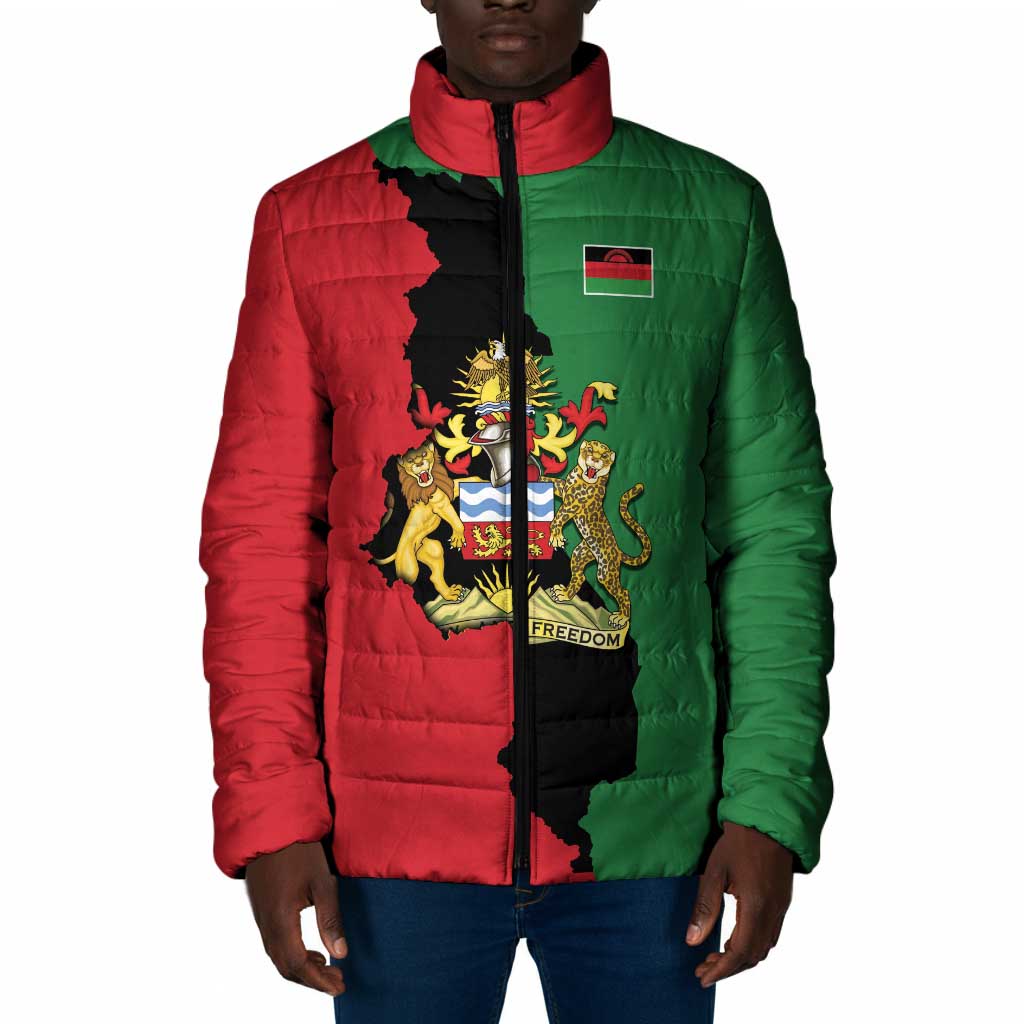 Personalized  Malawi Flag Map Padded Jacket Simple Malawi Emblem Coat of Arms