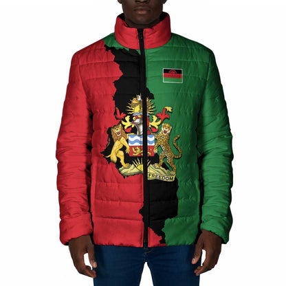 Personalized  Malawi Flag Map Padded Jacket Simple Malawi Emblem Coat of Arms