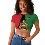 Malawi Flag Map Raglan Cropped T shirt Simple Malawi Emblem Coat of Arms - African Pride