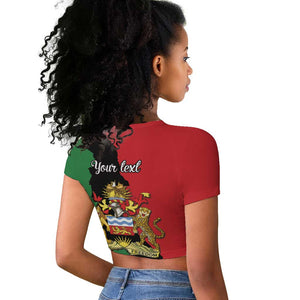 Malawi Flag Map Raglan Cropped T shirt Simple Malawi Emblem Coat of Arms - African Pride