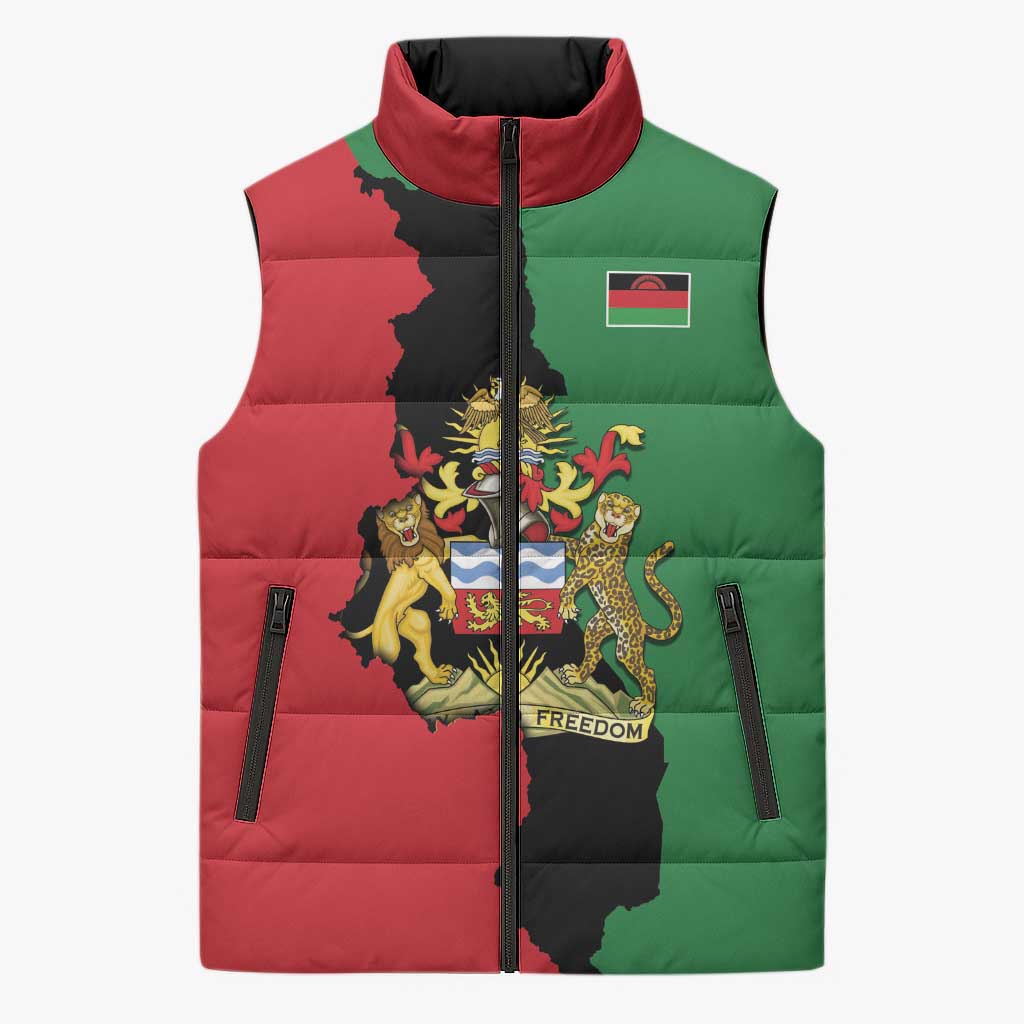 Personalized  Malawi Flag Map Sleeveless Puffer Jacket Simple Malawi Emblem Coat of Arms