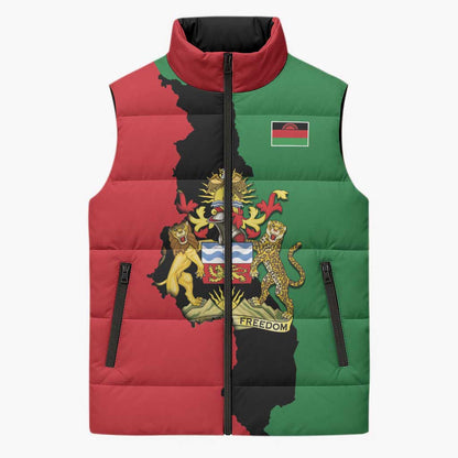 Personalized  Malawi Flag Map Sleeveless Puffer Jacket Simple Malawi Emblem Coat of Arms