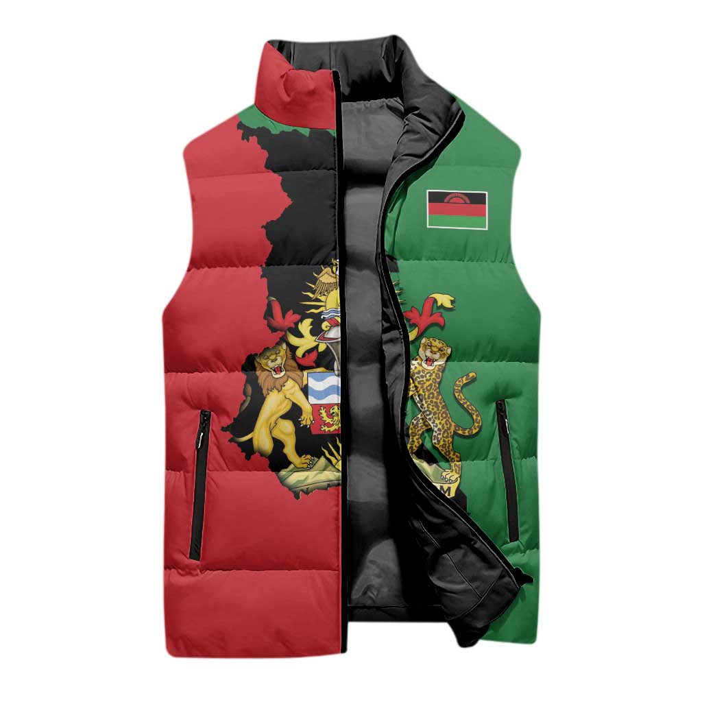 Personalized  Malawi Flag Map Sleeveless Puffer Jacket Simple Malawi Emblem Coat of Arms