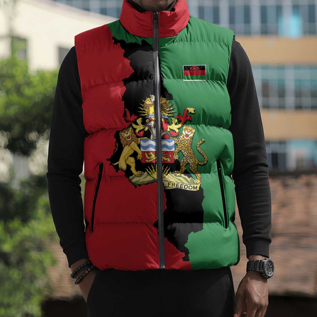 Personalized  Malawi Flag Map Sleeveless Puffer Jacket Simple Malawi Emblem Coat of Arms