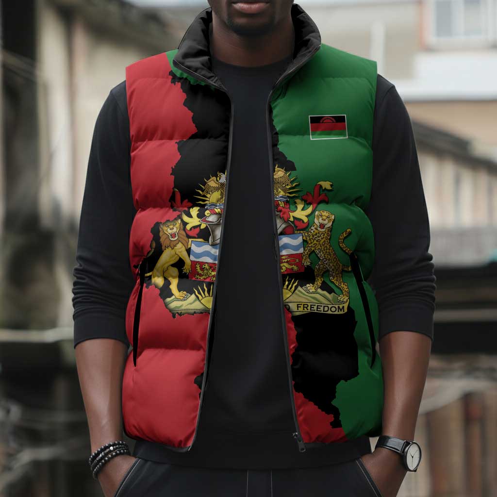 Personalized  Malawi Flag Map Sleeveless Puffer Jacket Simple Malawi Emblem Coat of Arms