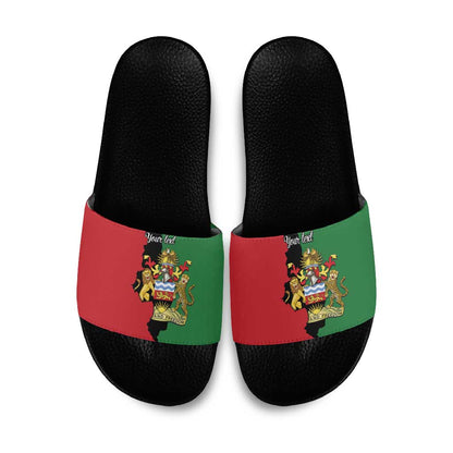 Personalized  Malawi Flag Map Slide Sandals Simple Malawi Emblem Coat of Arms