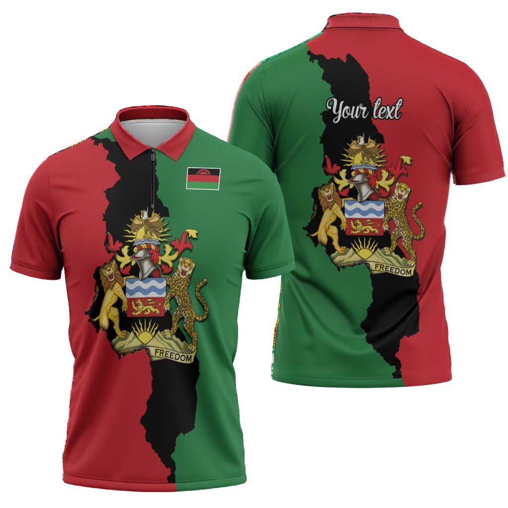 Personalized  Malawi Flag Map Zipper Polo Shirt Simple Malawi Emblem Coat of Arms