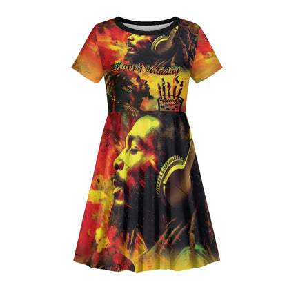 Happy Birthday King of Reggae Kid Short Sleeve Dress
