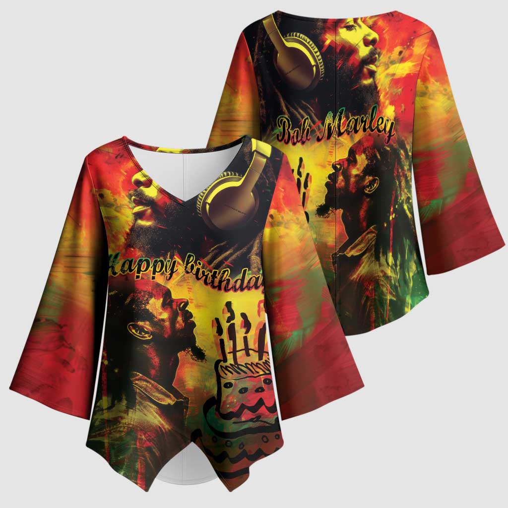 Happy Birthday King of Reggae Kimono Sleeve Blouse