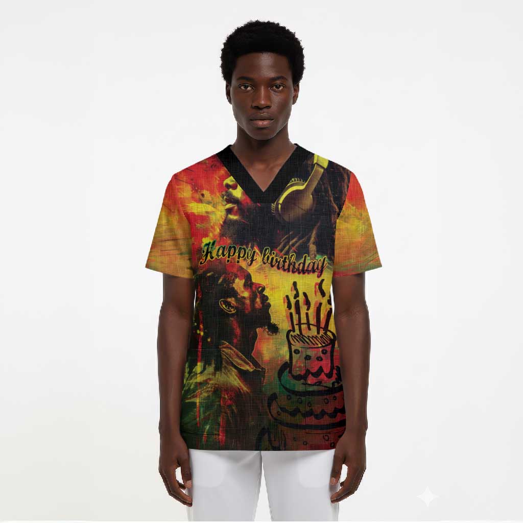 Happy Birthday King of Reggae Scrub Top