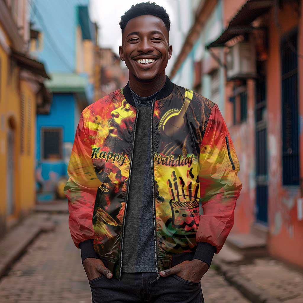 Happy Birthday King of Reggae Sleeve Zip Bomber Jacket