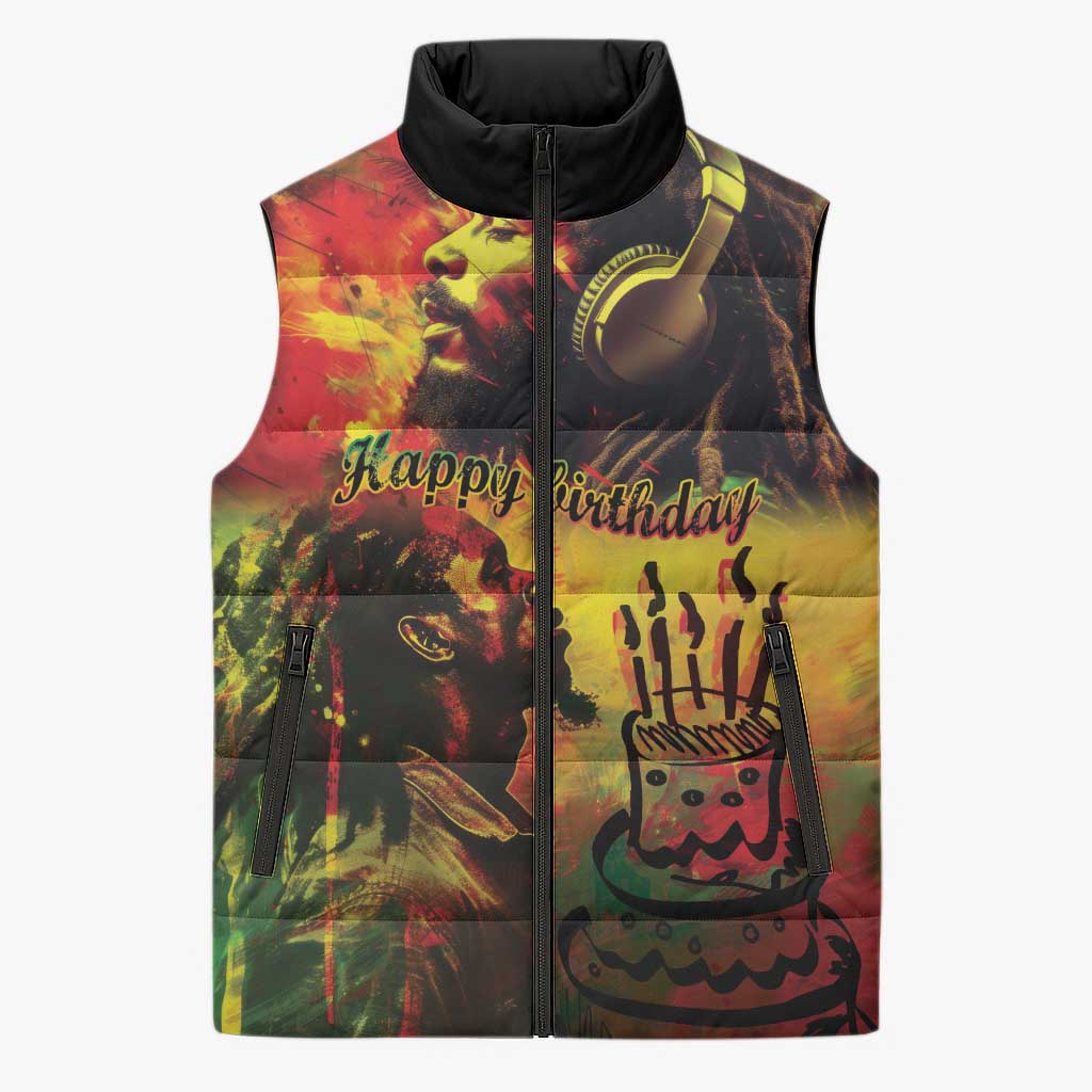 Happy Birthday King of Reggae Sleeveless Puffer Jacket
