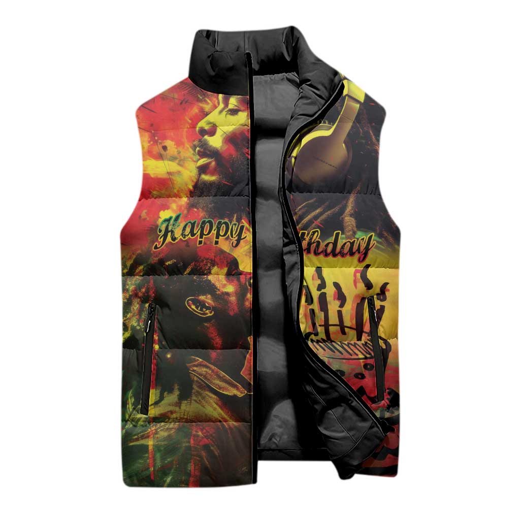 Happy Birthday King of Reggae Sleeveless Puffer Jacket
