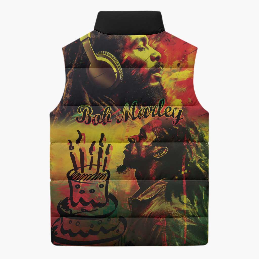 Happy Birthday King of Reggae Sleeveless Puffer Jacket