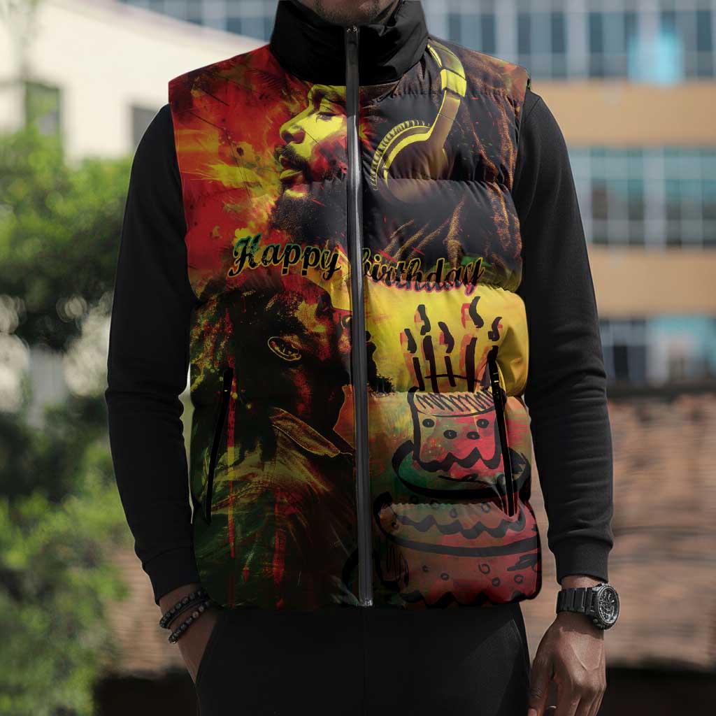 Happy Birthday King of Reggae Sleeveless Puffer Jacket