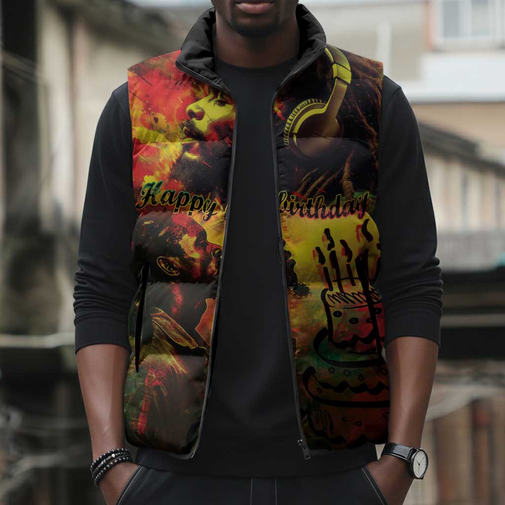 Happy Birthday King of Reggae Sleeveless Puffer Jacket