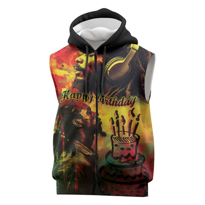 Happy Birthday King of Reggae Sleeveless Zip Hoodie - African Pride