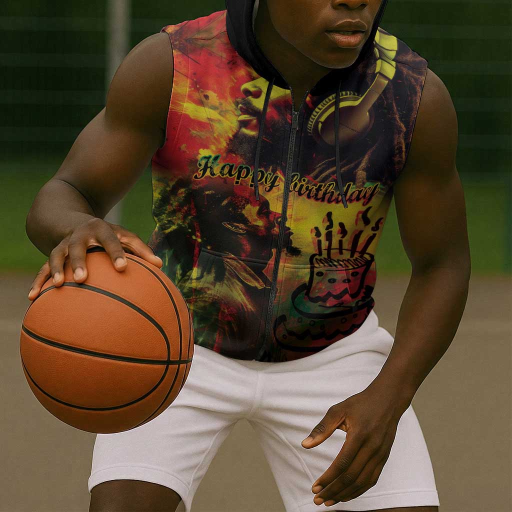 Happy Birthday King of Reggae Sleeveless Zip Hoodie - African Pride