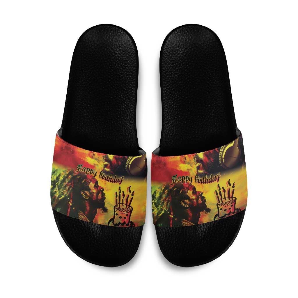 Happy Birthday King of Reggae Slide Sandals