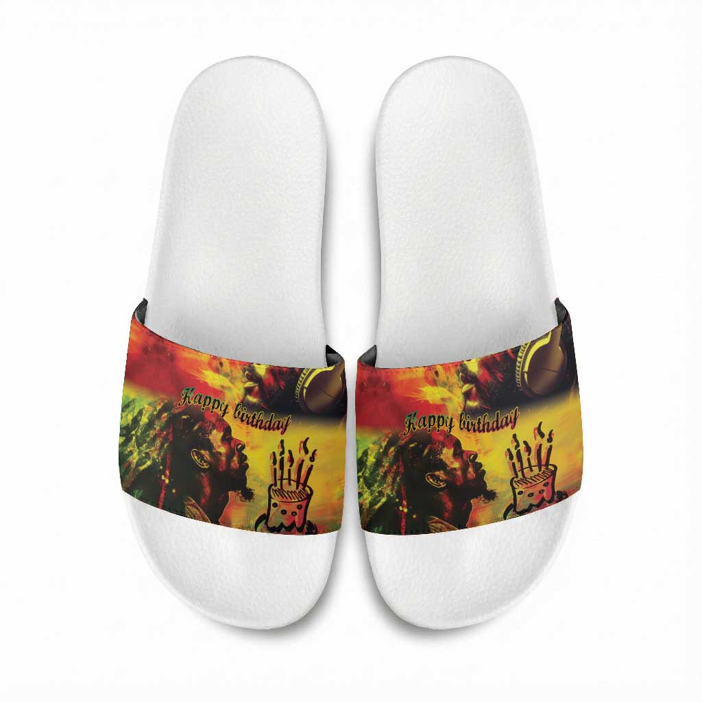 Happy Birthday King of Reggae Slide Sandals