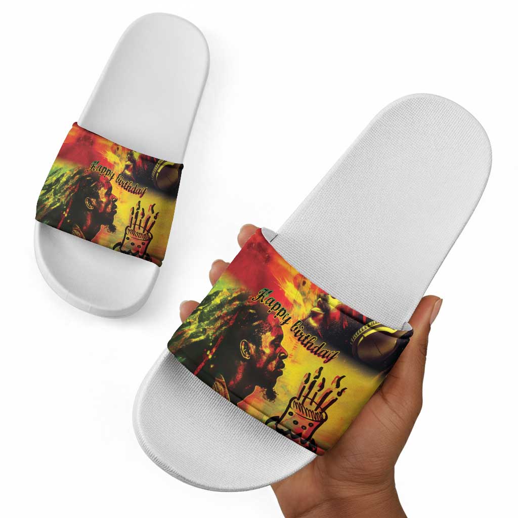 Happy Birthday King of Reggae Slide Sandals