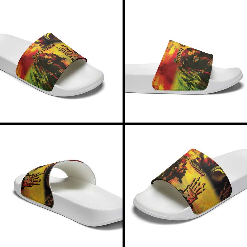 Happy Birthday King of Reggae Slide Sandals