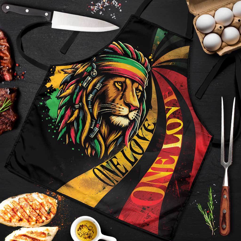 Black Jamaican Apron Rastafarian Lion One Love