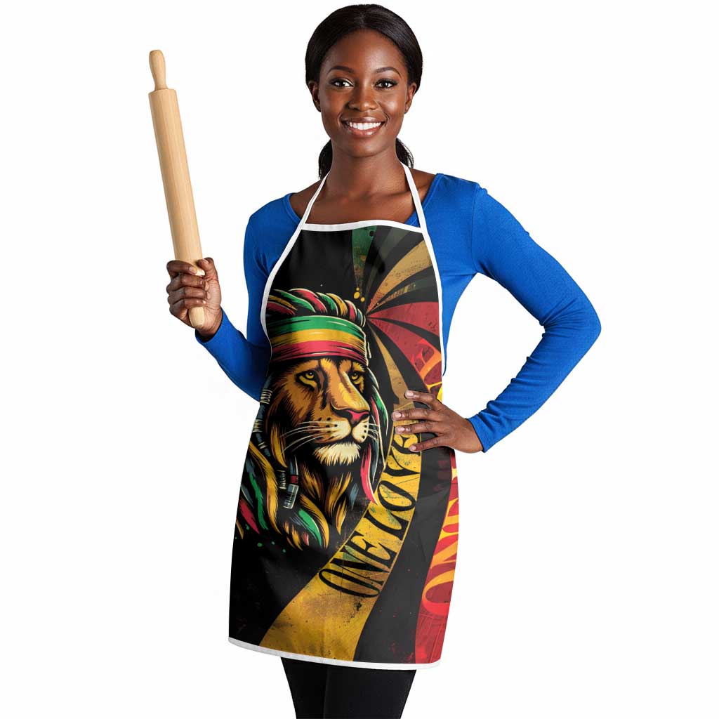 Black Jamaican Apron Rastafarian Lion One Love