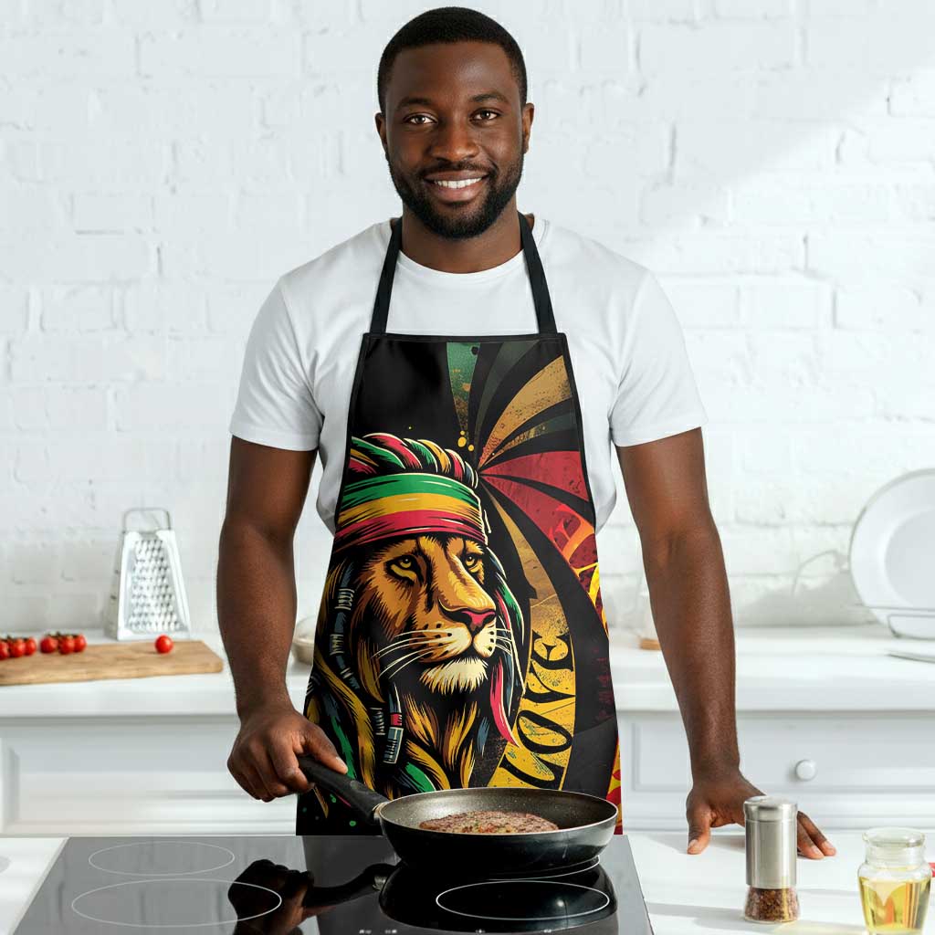 Black Jamaican Apron Rastafarian Lion One Love