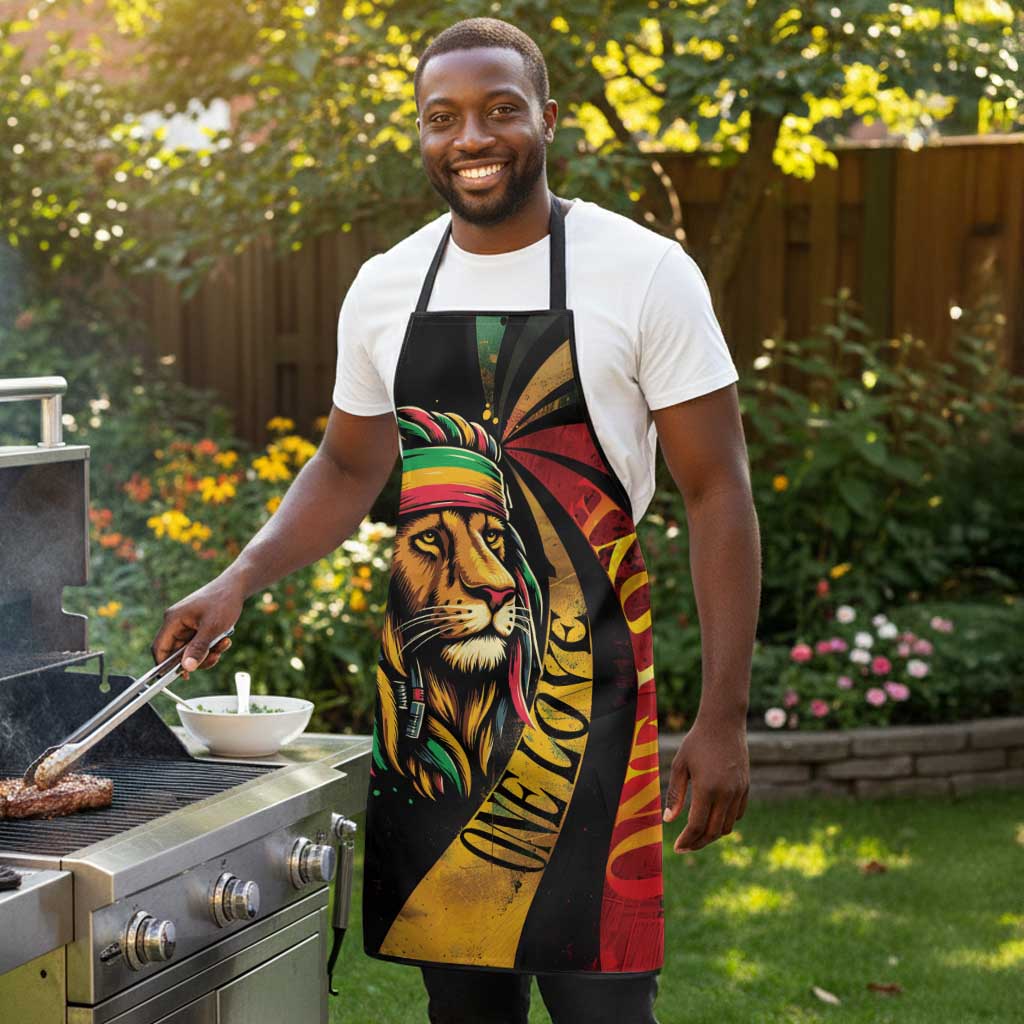 Black Jamaican Apron Rastafarian Lion One Love